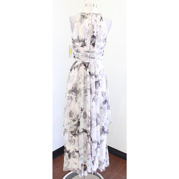 NWT Eliza J Ivory Gray Floral Print Tiered Halter Evening Formal Maxi Dress Sz 6 - Picture 10 of 10